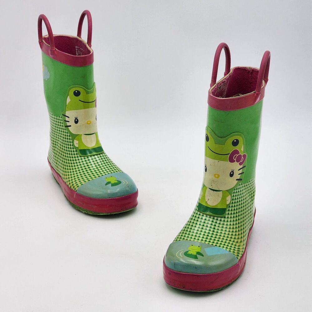Western Chief Kids Hello Kitty Sanrio Froggy Rain Boots Green Toddler's Size 12